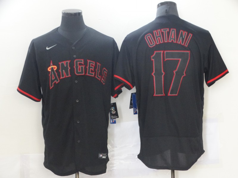 Men's Los Angeles Angels #17 Shohei Ohtani Black Flex Base Stitched Jersey Men's Los Angeles Angels #17 Shohei Ohtani Black Flex Base Stitched Jersey